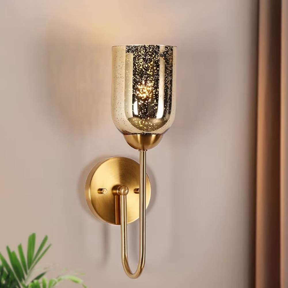 Gold Wall Sconce with Seeded Glass Shade Wall Mount